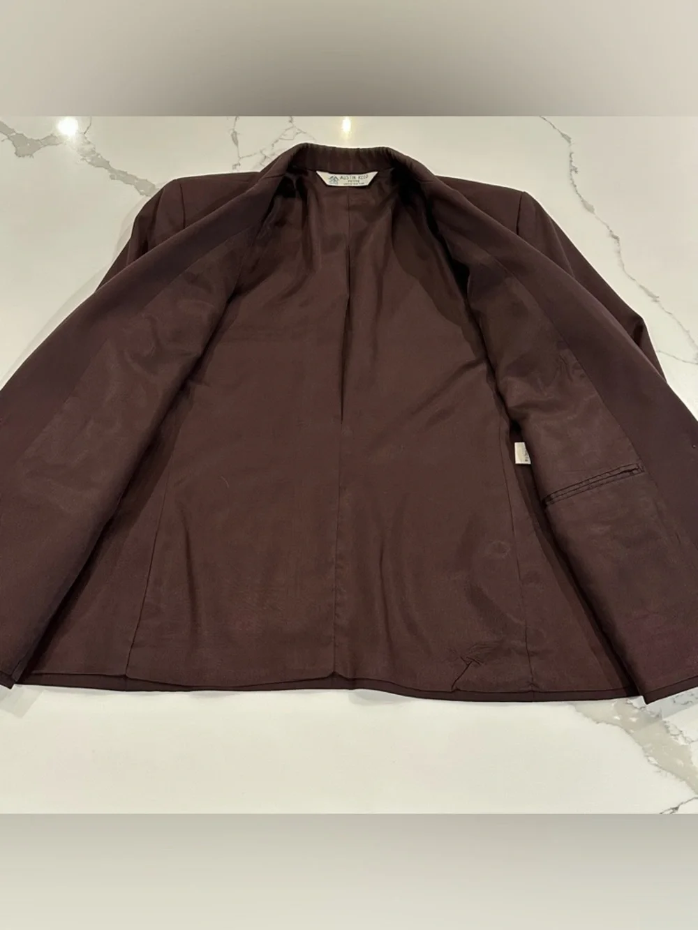 Vintage Austin Reed Womens 14P Blazer Jacket Brown 100% Worsted Wool Gold Button